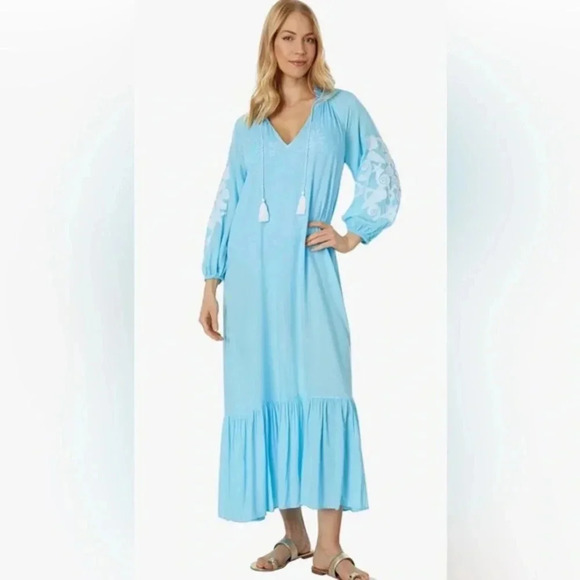 NWT Lilly Pulitzer Cheree Seashell Maxi Celestial Blue Cover-Up XXS - XS - Picture 1 of 8